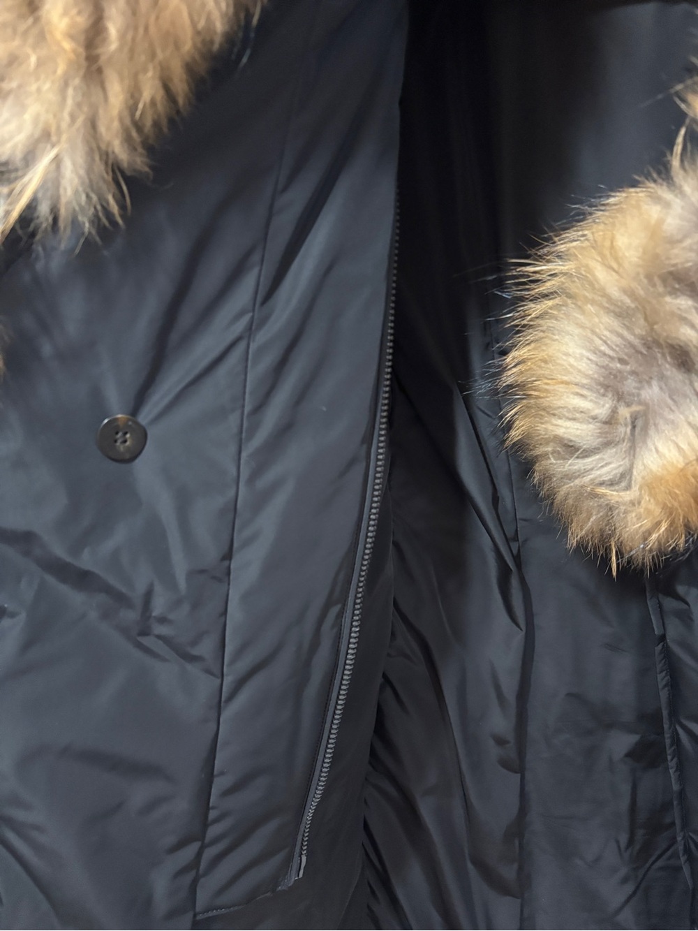 Mackage Black Puffer Coat with Golden Brown Faux Fur Trim - Picture 9 of 17